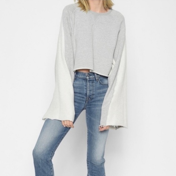 7 For All Mankind Flare Sleeve Crop Sweatshirt - Picture 2 of 12